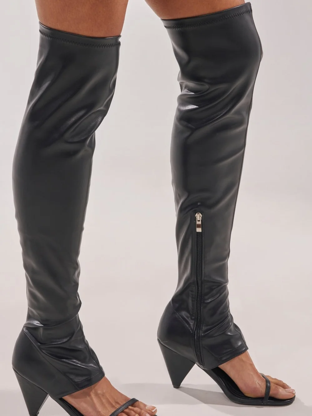 Over-the-Knee Black Stiletto Boots with Side Zip